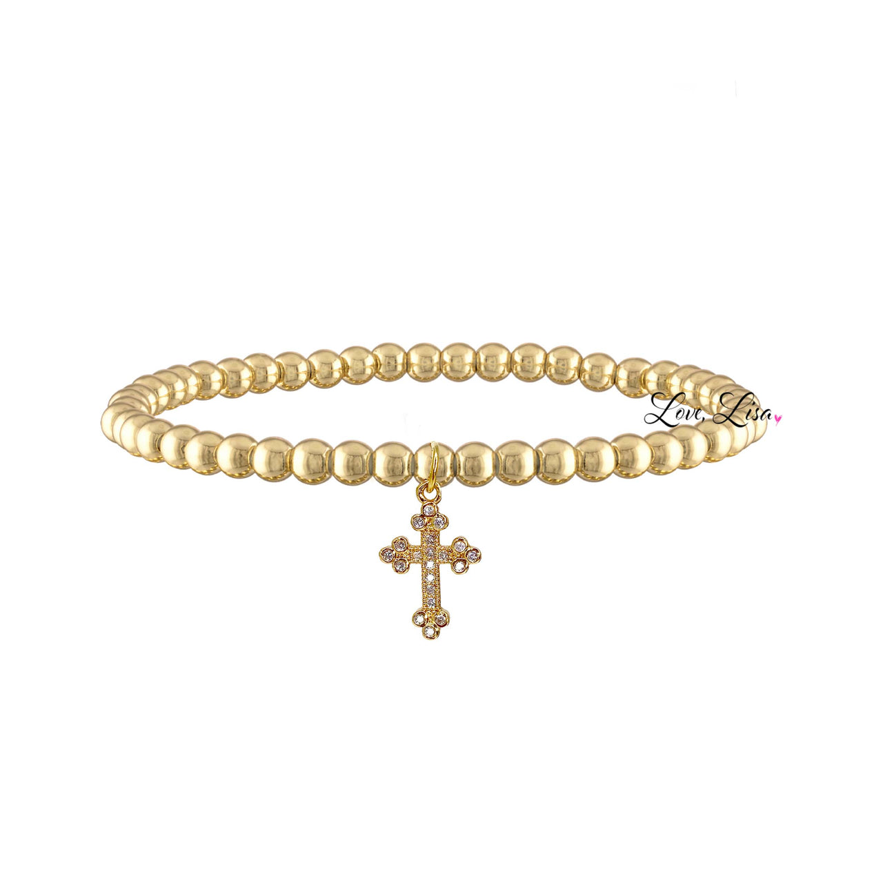 mary diamond cross bracelet gold closeup showing crystal cross charm love lisa