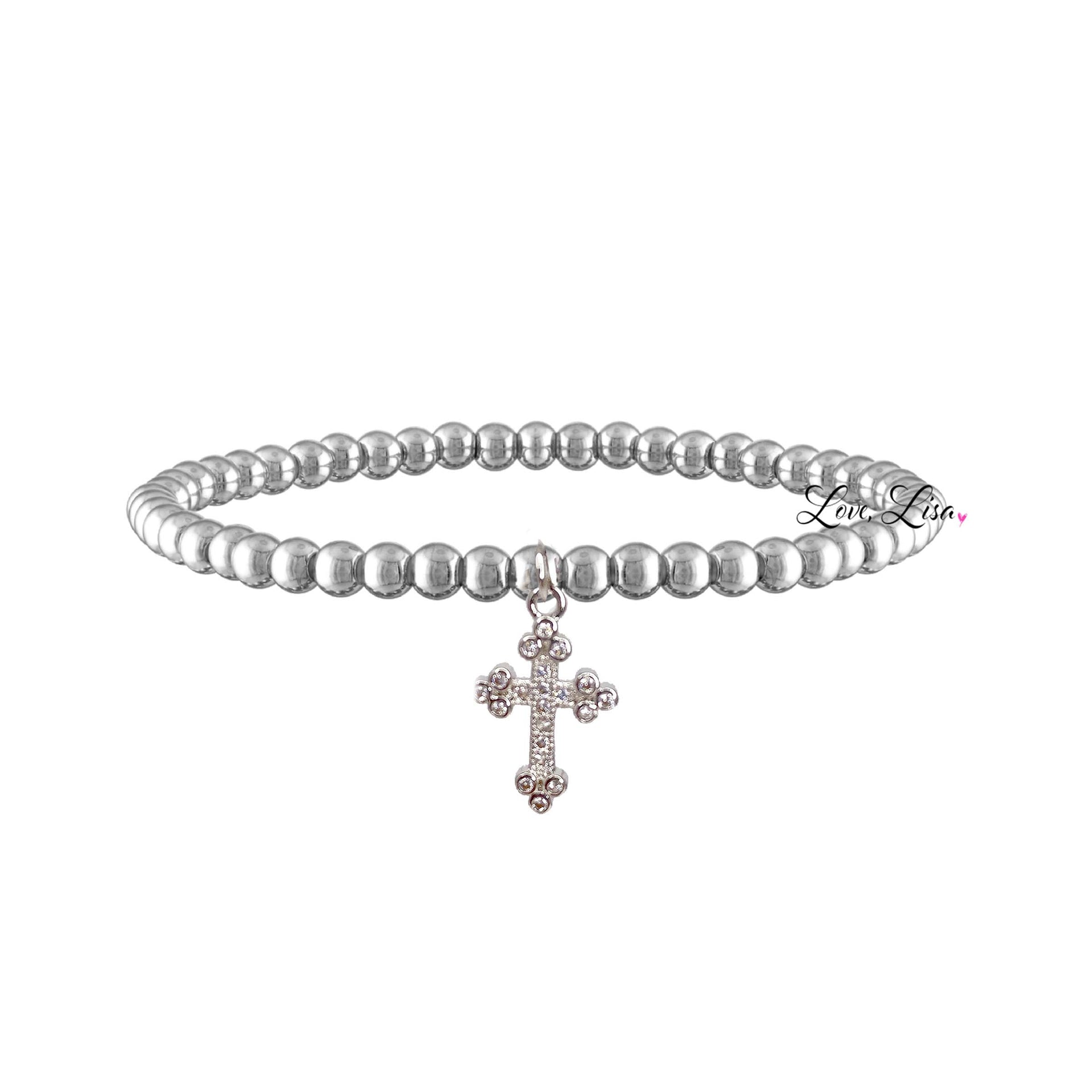 mary diamond cross bracelet silver closeup showing cross charm detail love lisa