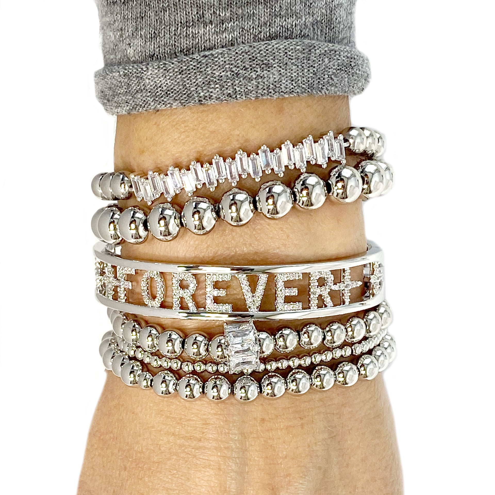 Love Lisa crystal baguette bead bracelets stacked wrist jewelry gold silver gunmetal