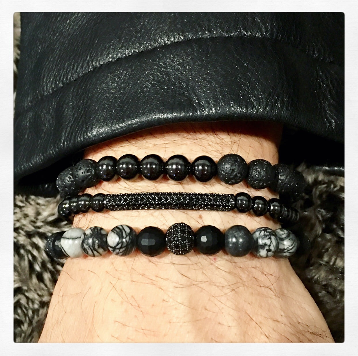 mens trendy bracelet lava rock love lisa on wrist