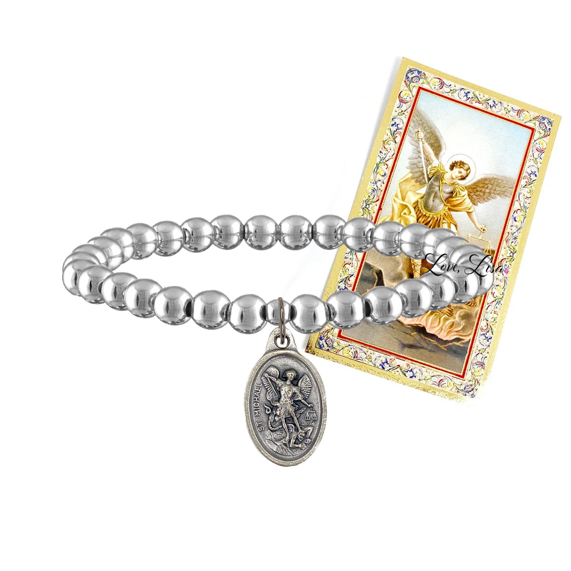 Italian Beaded Stretch Bracelet with Religious Medal (St Michael/Polic –  Rosemarie Collections