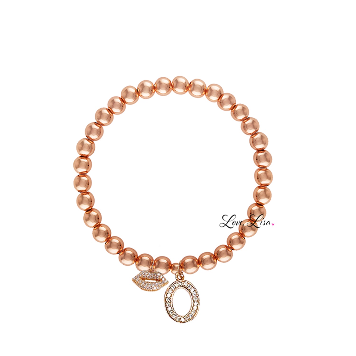 Love Lisa Milania rose gold personalized initial bracelet with pavé letter charm