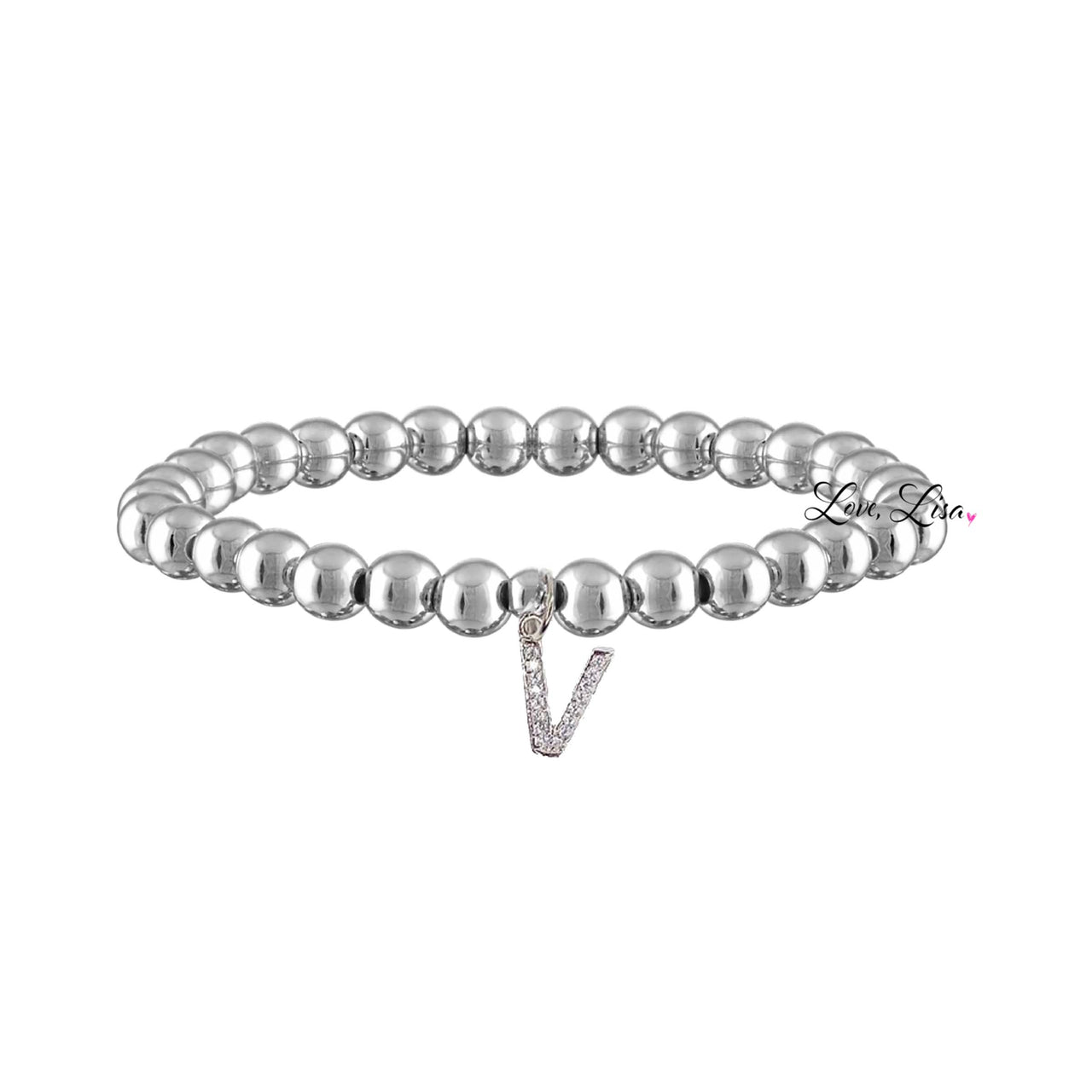 Love Lisa Milania silver personalized beaded bracelet with pavé initial charm