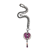  pink milly heart necklace on gunmetal chain with dangling crystals