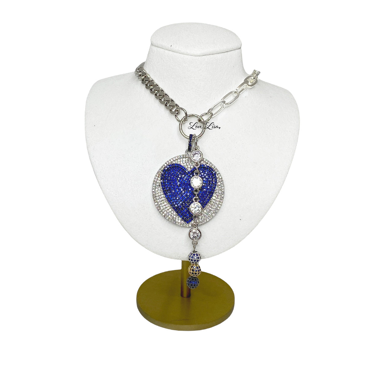  royal blue milly heart necklace with chain and charm

