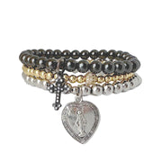The Miraculous Collection Two tri-color bracelet stack with cross and Mary charms