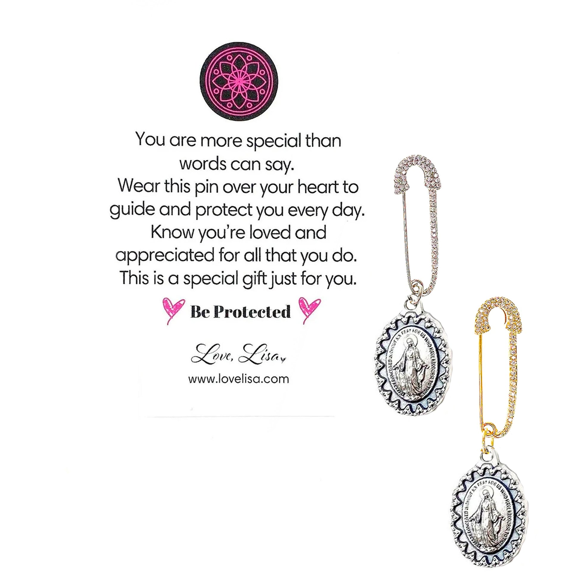 Love Lisa Miraculous Special Safety Pin faith jewelry with gift carding
