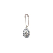 silver safety pin with silver Miraculous medal religious jewelry