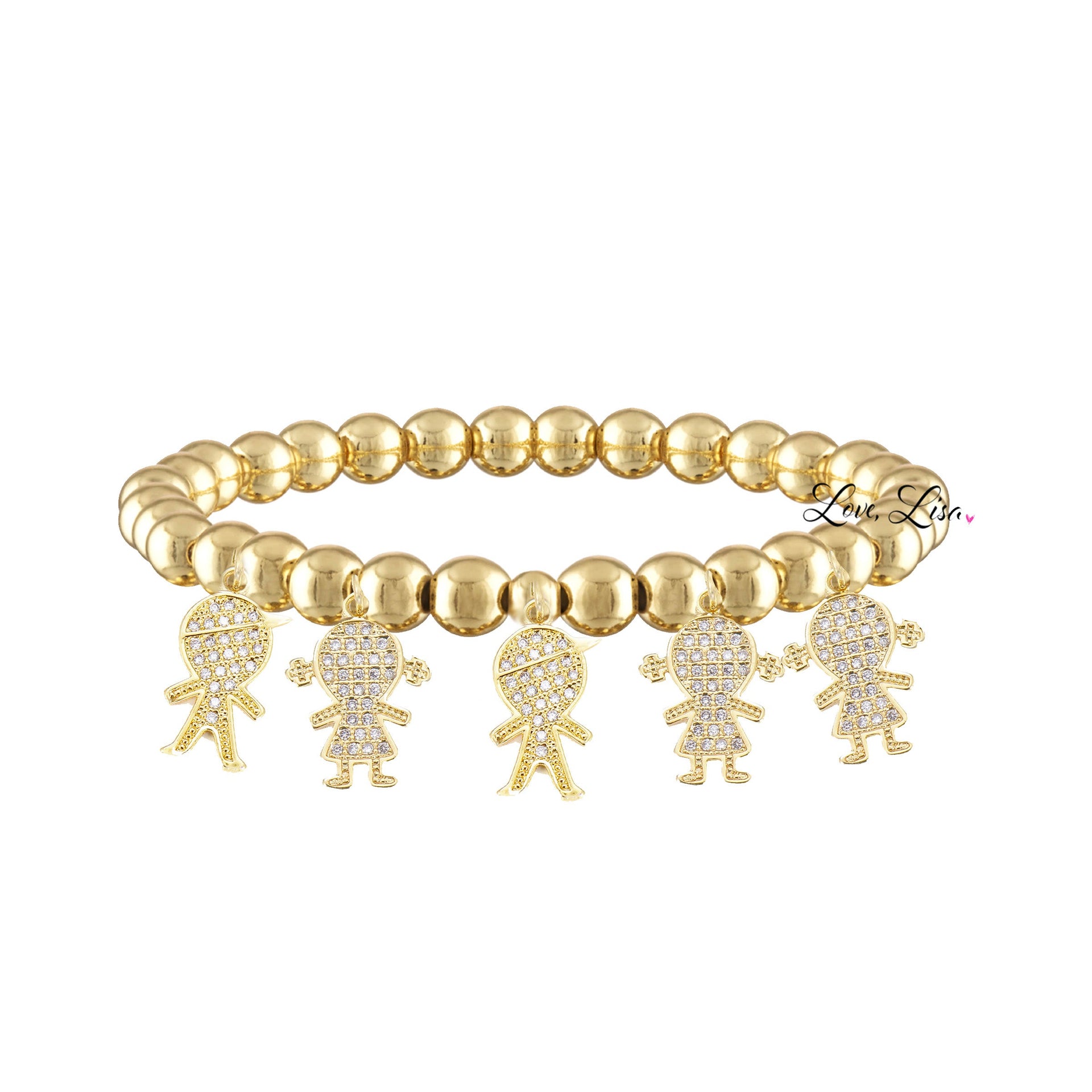 gold mommy bracelet with five pavé charms love lisa jewelry