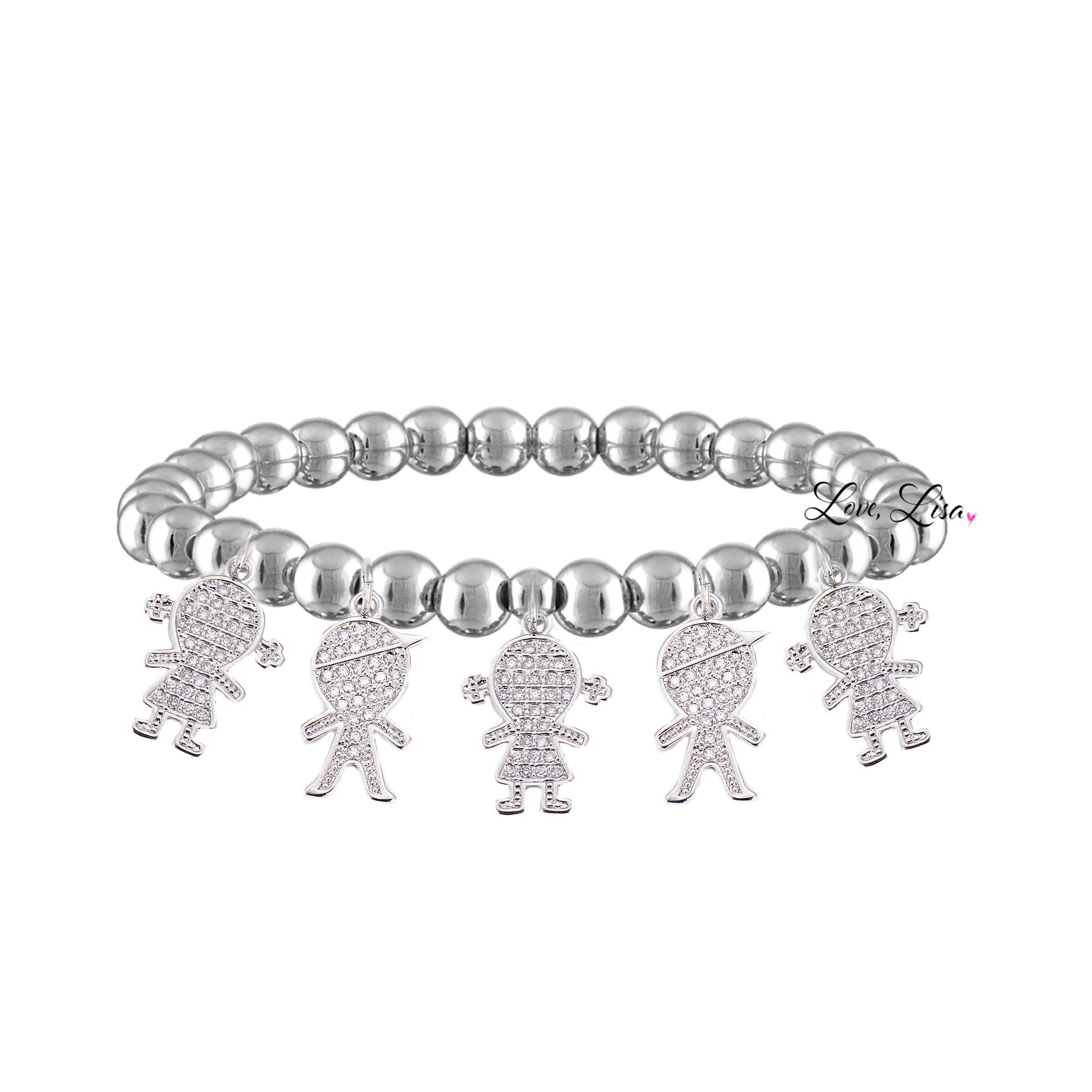 silver mommy bracelet with five pavé children charms love lisa jewelry personalized mom bracelet