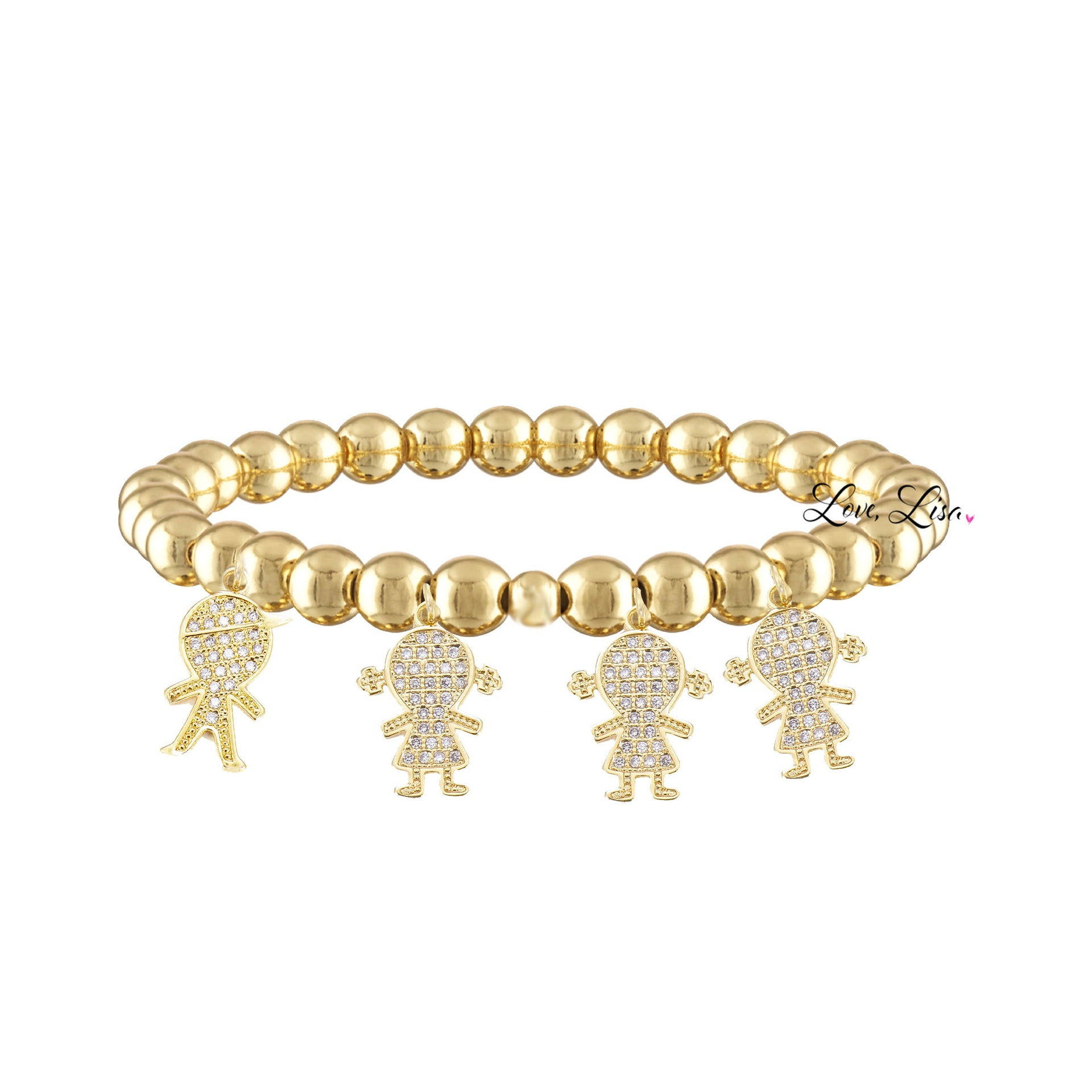 gold mommy bracelet with four pavé charms love lisa jewelry