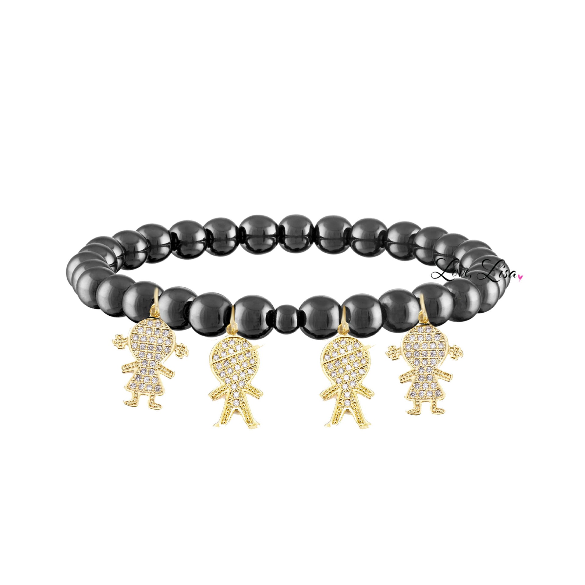 gunmetal mommy bracelet with four gold pavé charms love lisa jewelry