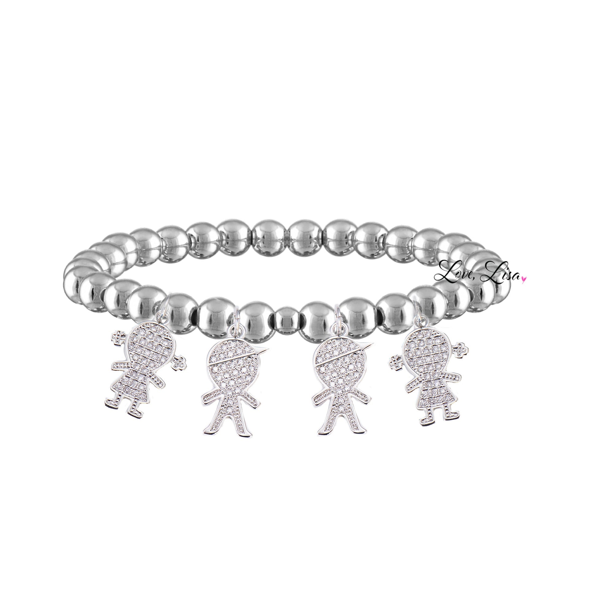silver mommy bracelet with four pavé children charms love lisa jewelry personalized mom bracelet