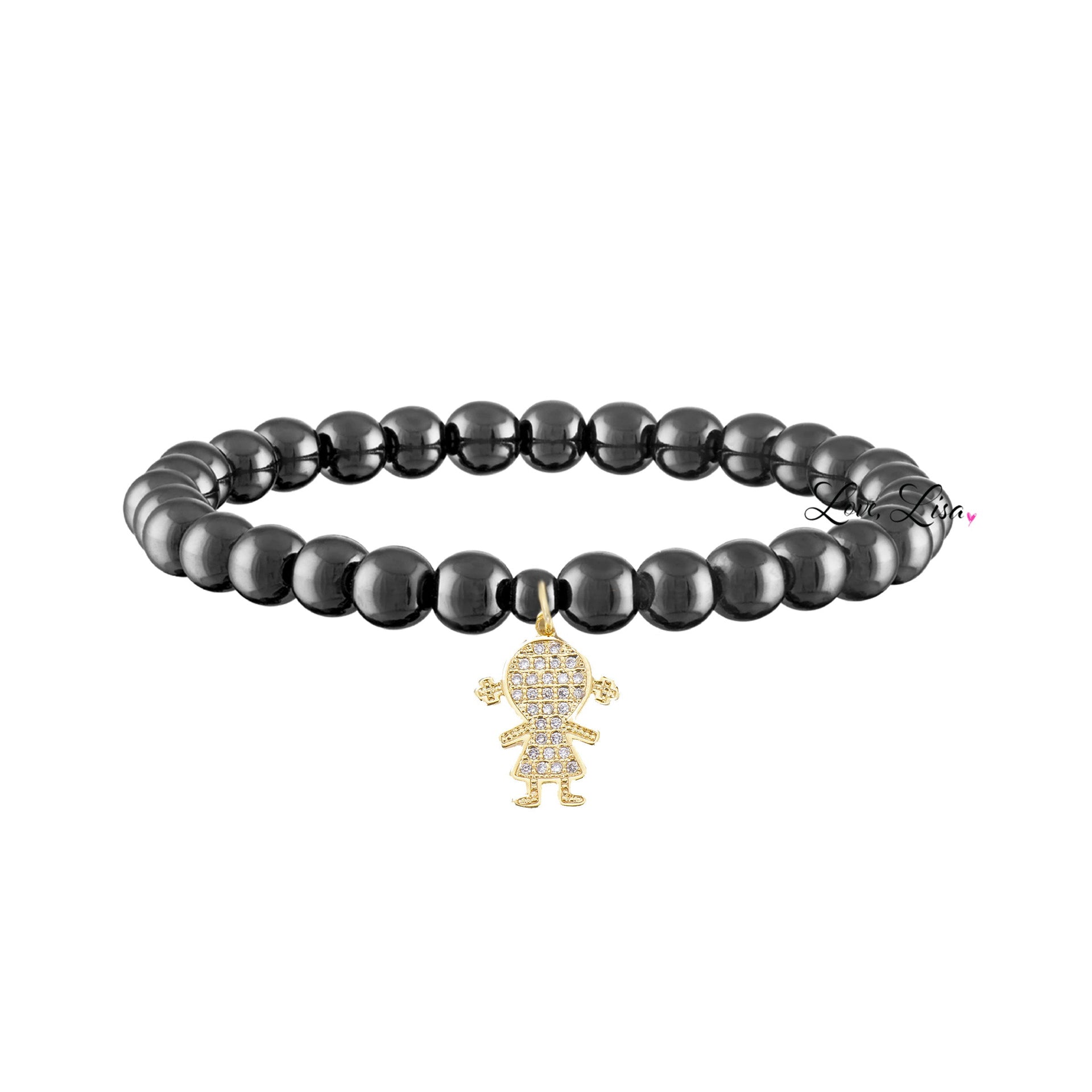 gunmetal mommy bracelet with pavé gold girl charm love lisa jewelry