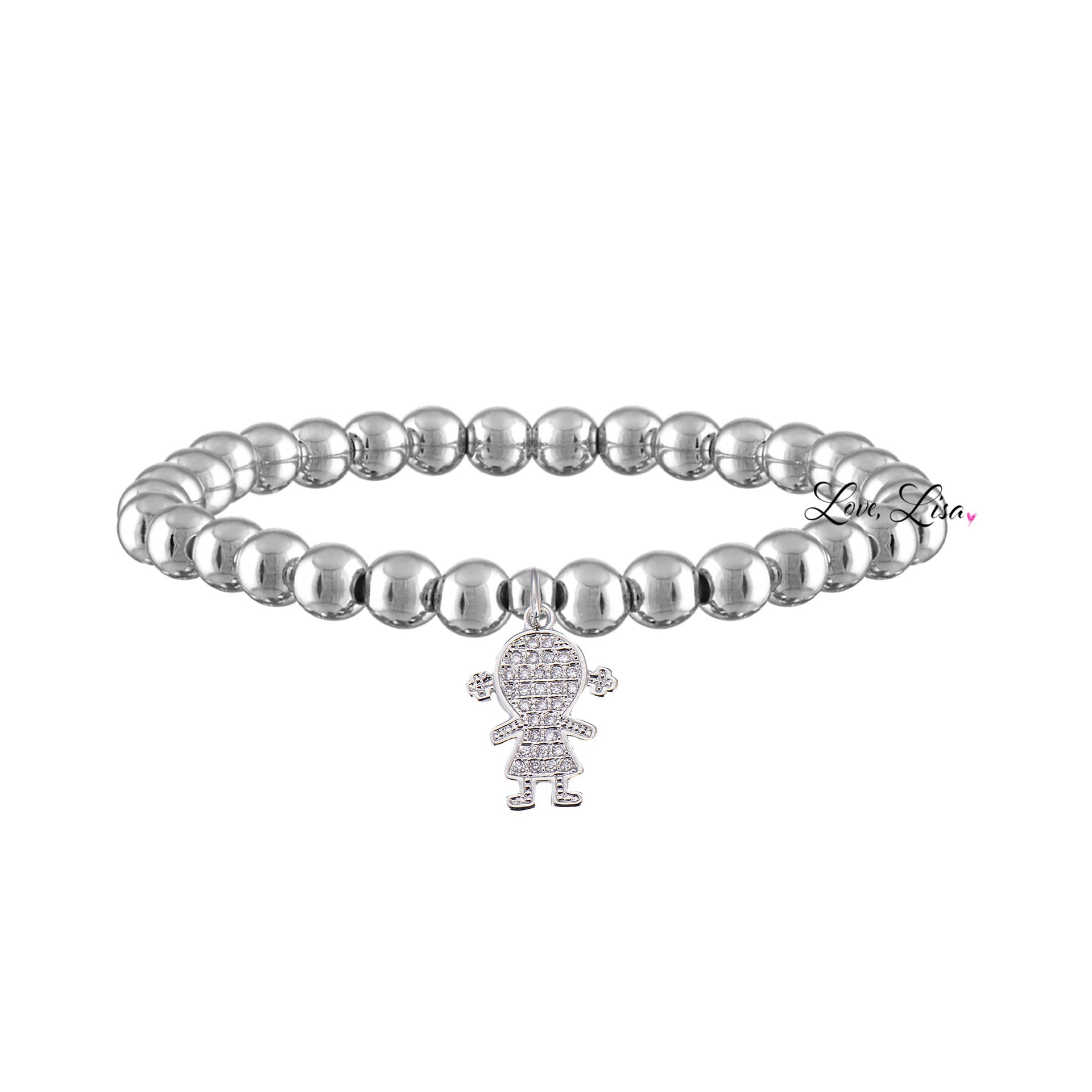 silver mommy bracelet with girl charm love lisa jewelry