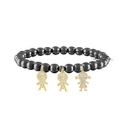 gunmetal mommy bracelet with three pavé charms love lisa jewelry