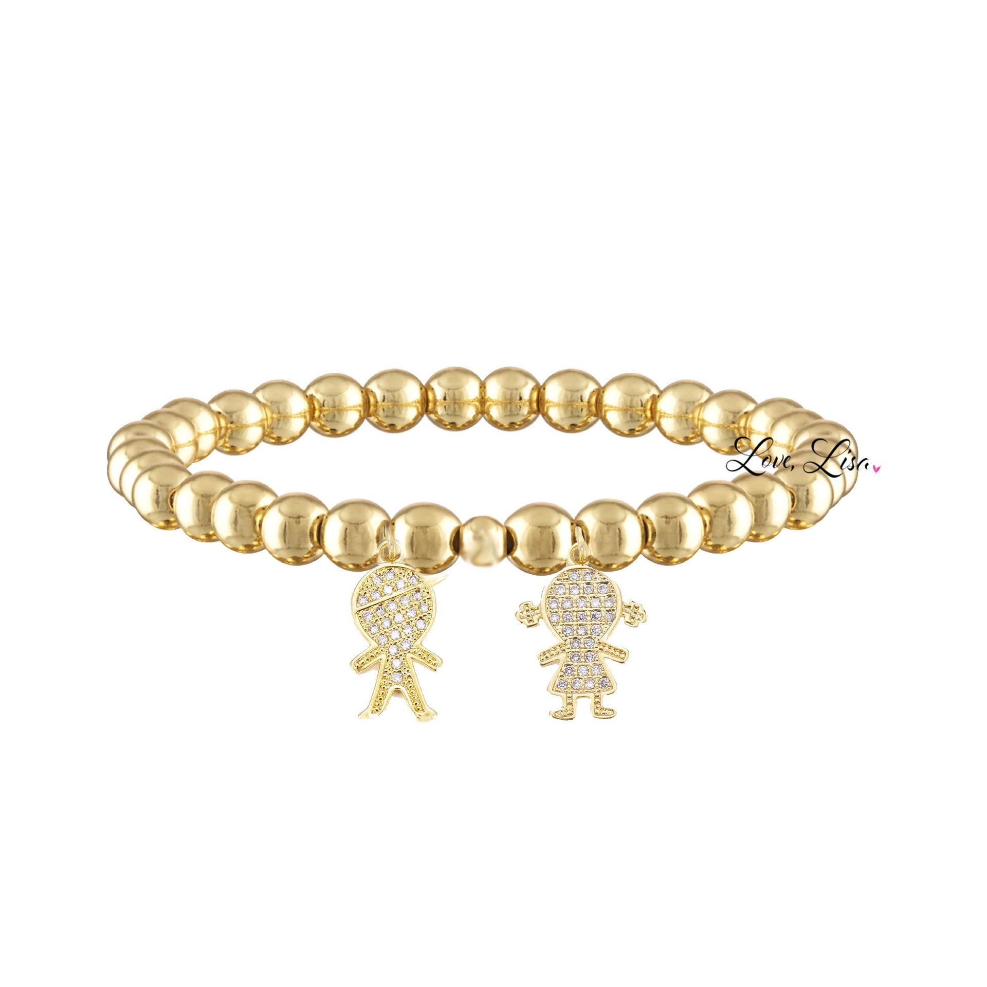 gold mommy bracelet with two pavé charms love lisa jewelry