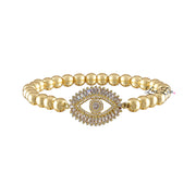 Monica Evil Eye Beaded Bracelet by Love Lisa in gold with crystal baguette evil eye charm