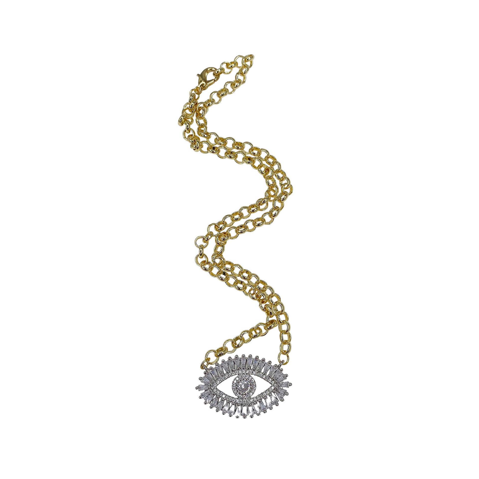 gold and silver evil eye necklace crystal pendant everyday layered jewelry