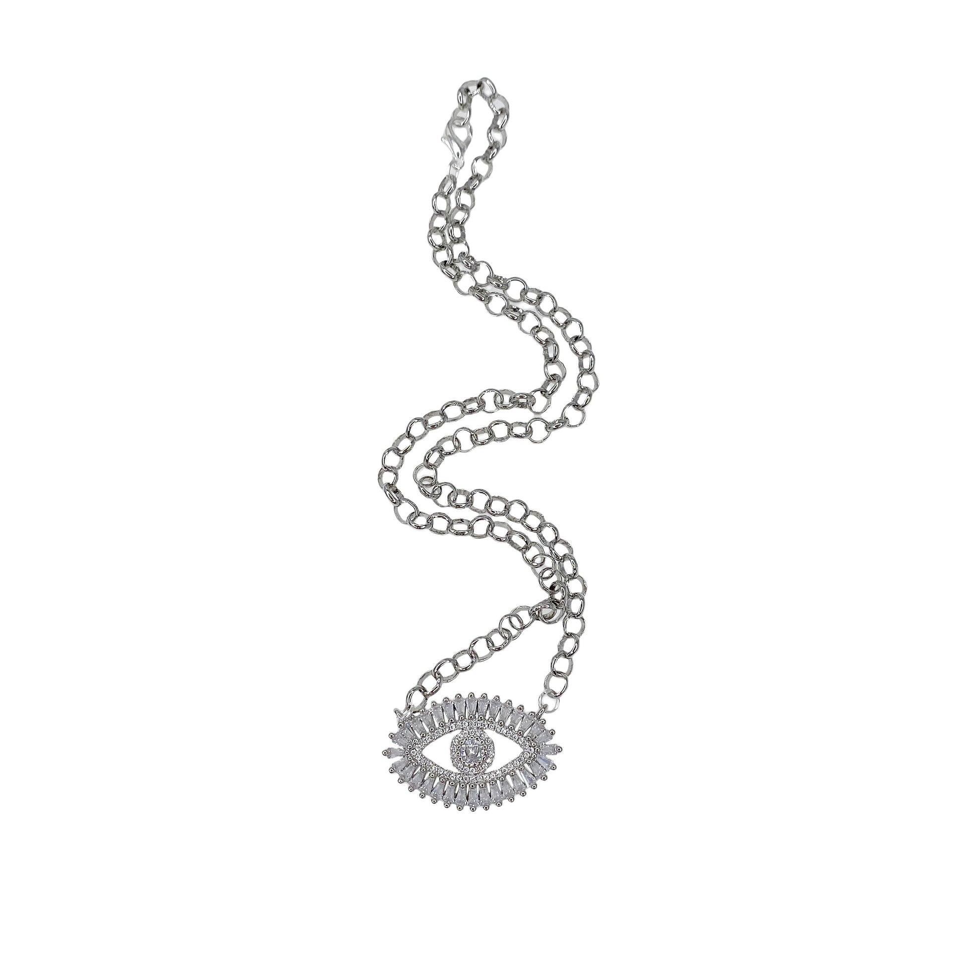 silver evil eye necklace with sparkling crystal pendant delicate womens jewelry
