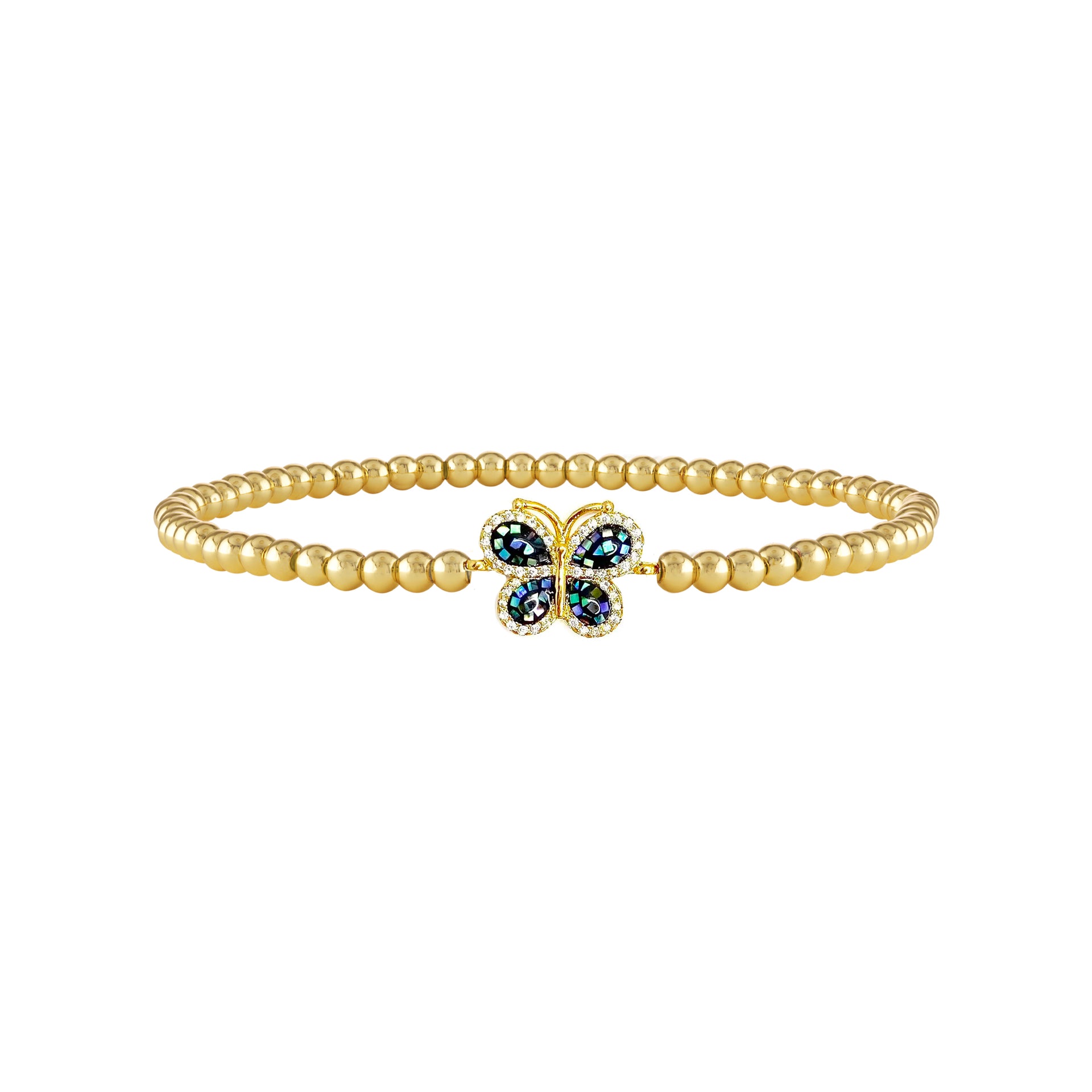 mosaic butterfly anklet gold closeup showing colorful butterfly charm love lisa