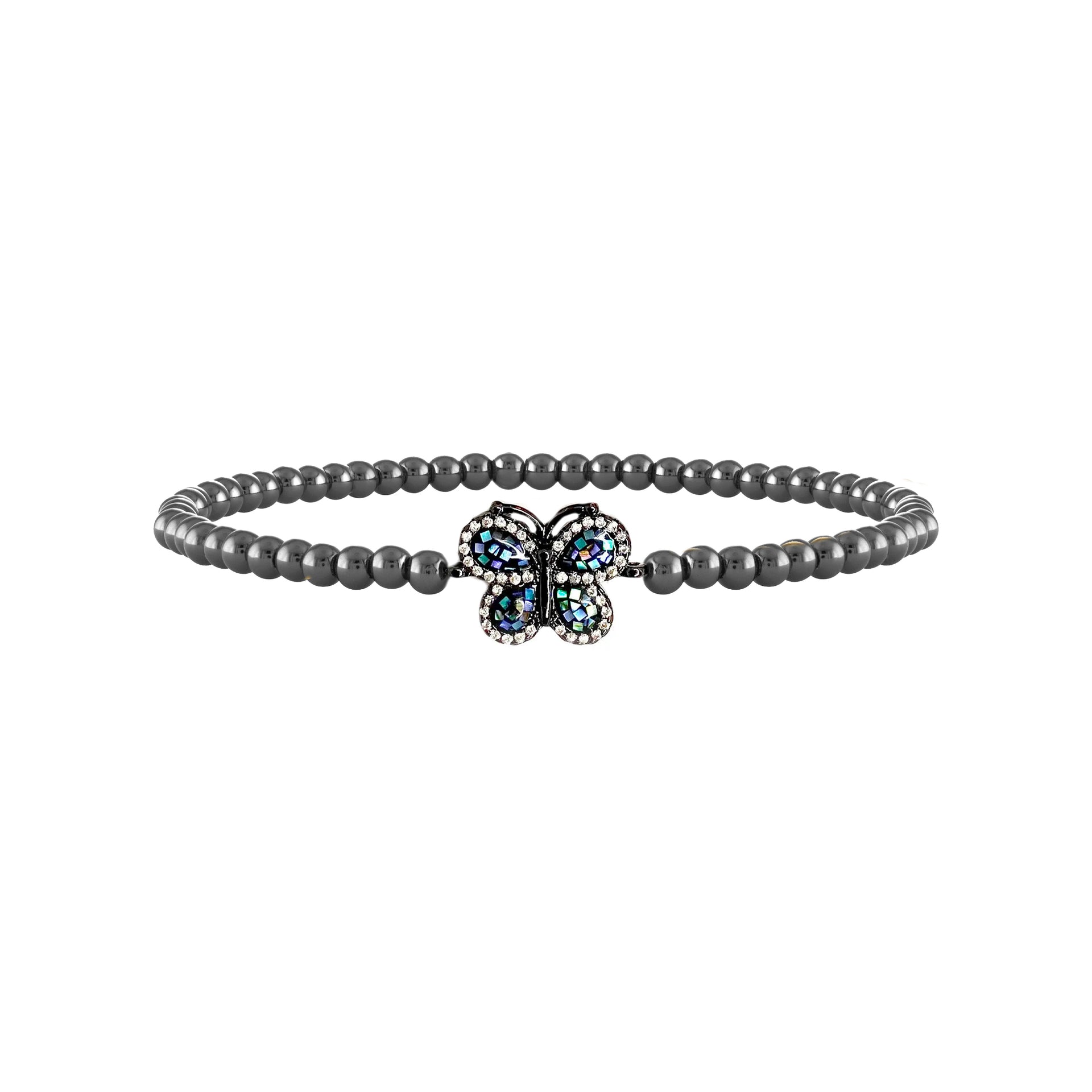 mosaic butterfly anklet gunmetal version closeup with mosaic stone butterfly love lisa