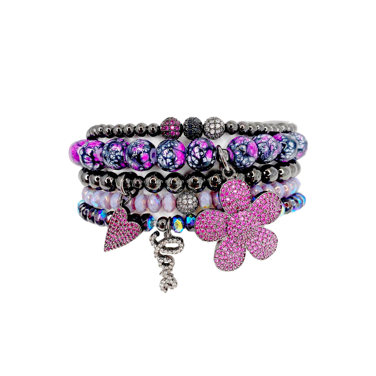 Adina Boysenberry Love Bracelet Stack
