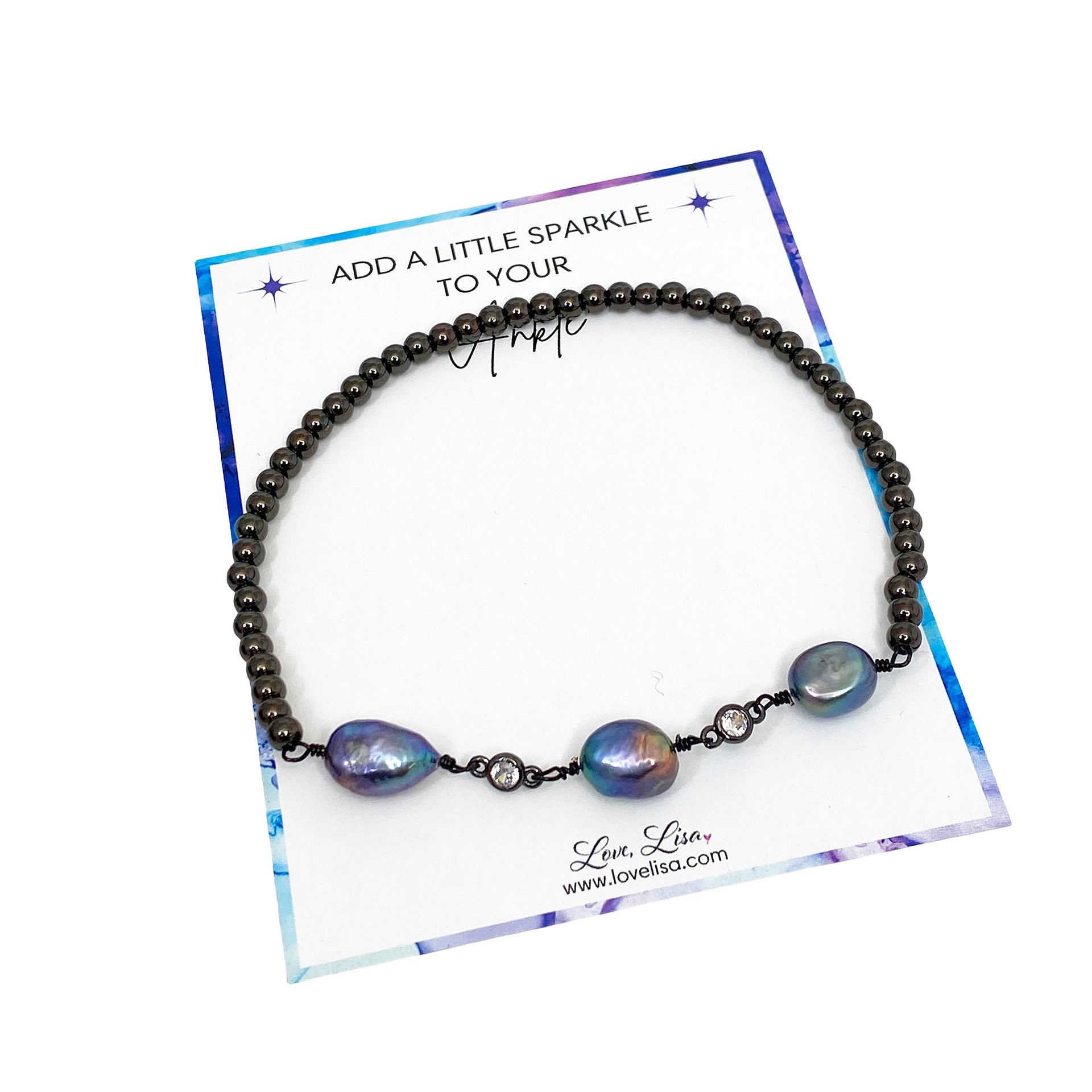 olivia pearl ankle bracelet gunmetal on product card freshwater pearl anklet