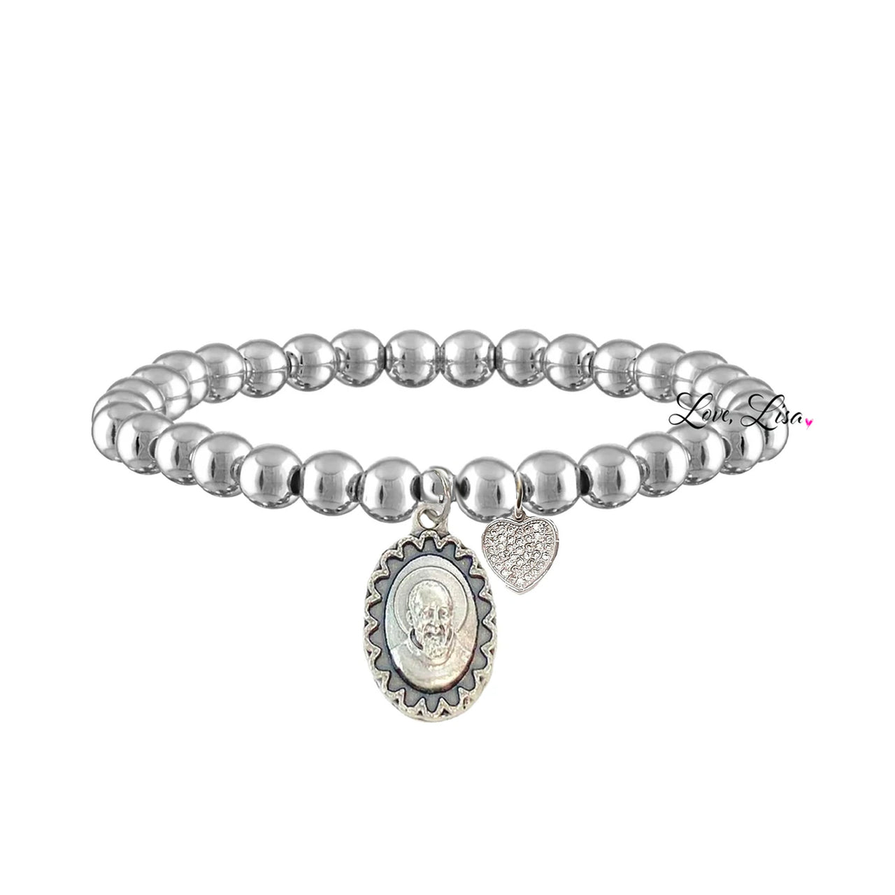 love lisa padre pio love bracelet silver saint pio religious beaded bracelet with devotional medal
