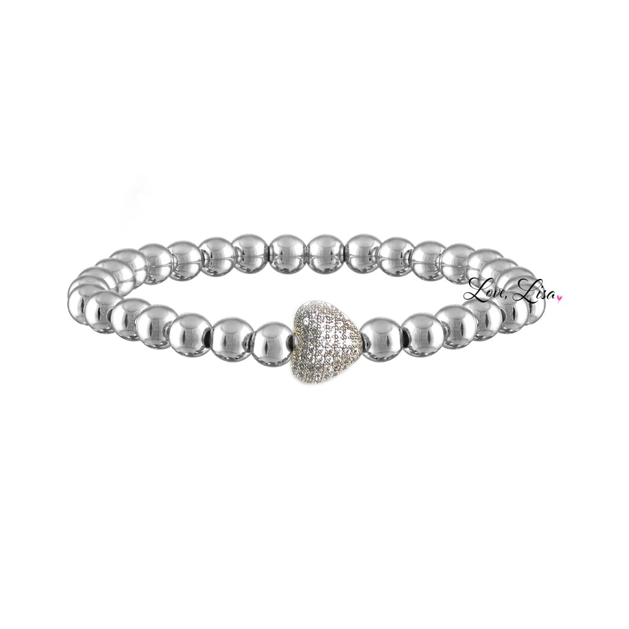 love lisa perfect medium heart bracelet silver with pave heart