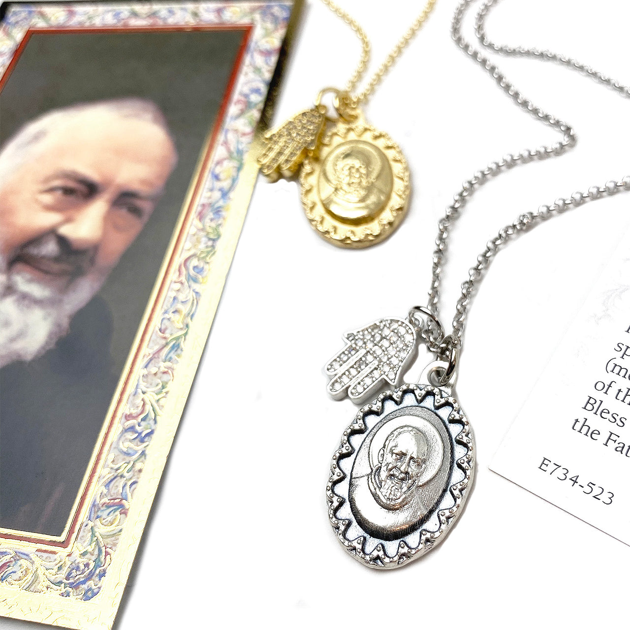 Saint Padre Pio Healing Hamsa Necklace