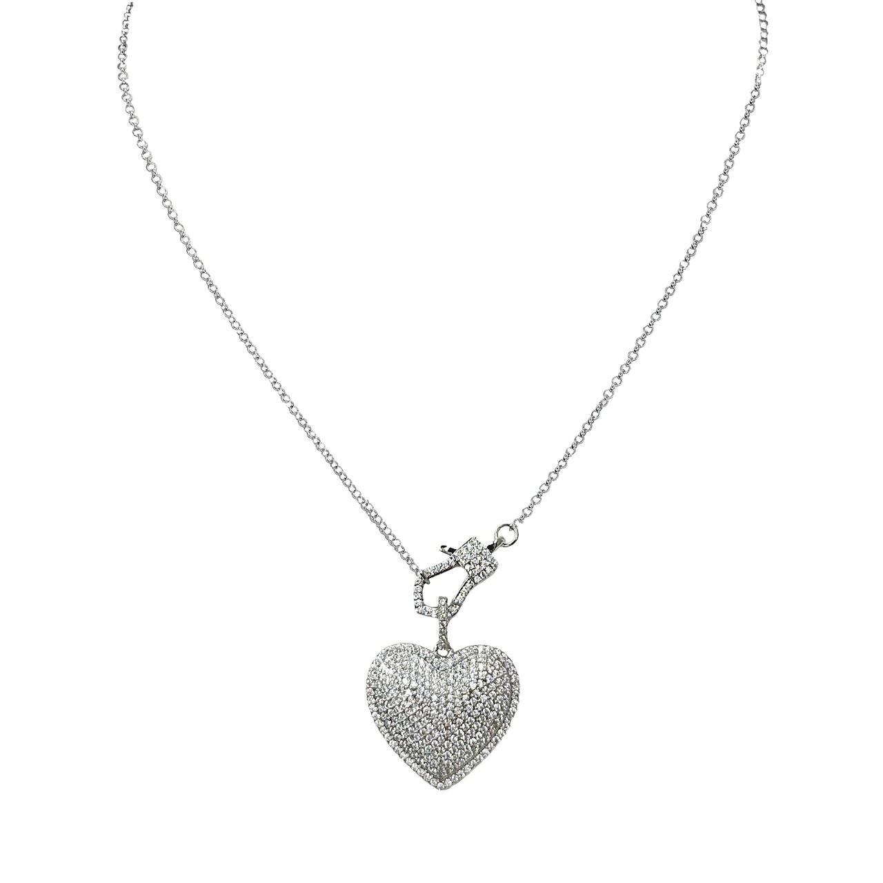  silver puffy heart necklace with pavé