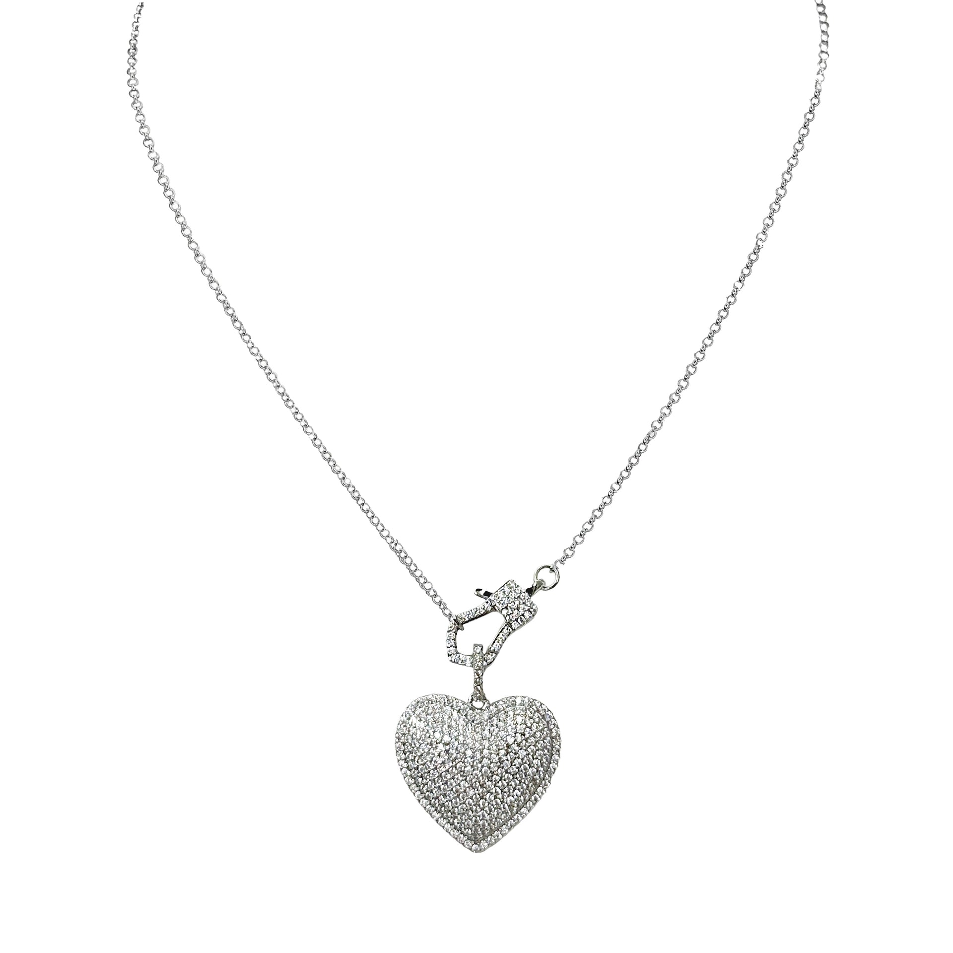  silver puffy heart necklace with pavé