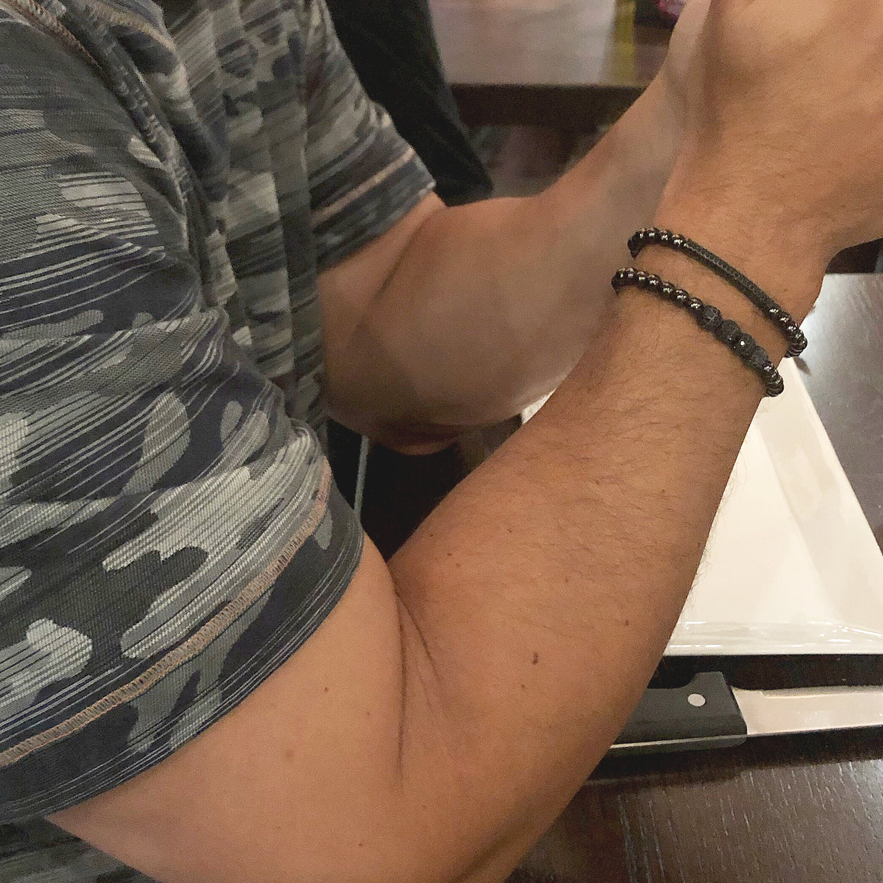 Love Lisa Rob’s Black Diamond Men’s Bracelet Set styled on wrist masculine jewelry