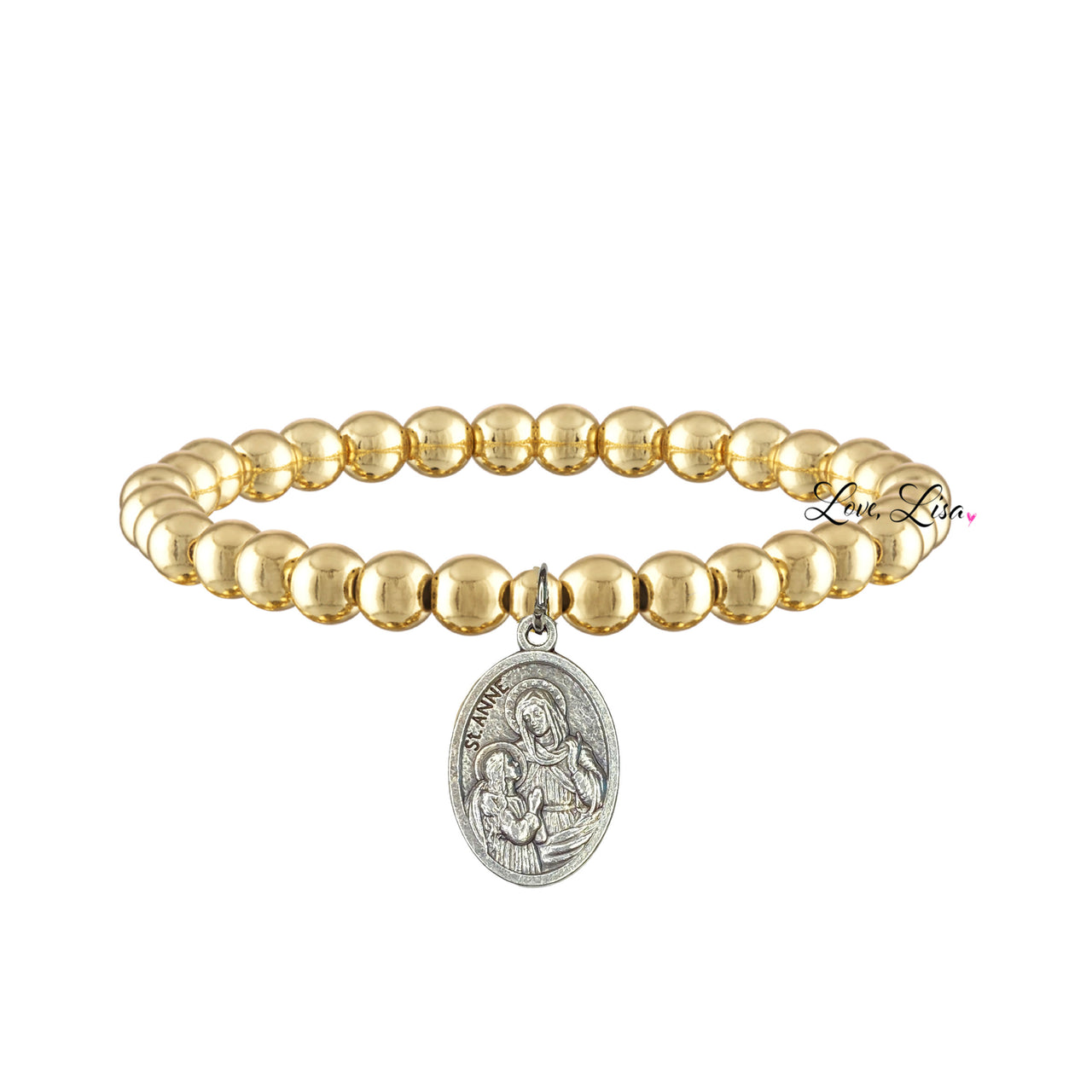 saint anne bracelet gold beads with medal charm love lisa