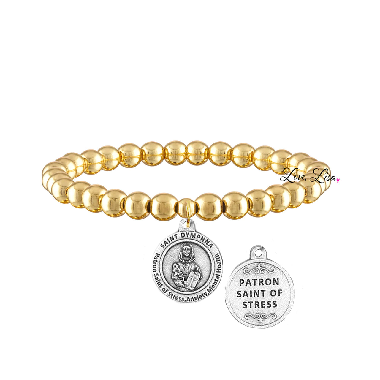 Saint Dymnphna patron saint of stress beaded gold bracelet