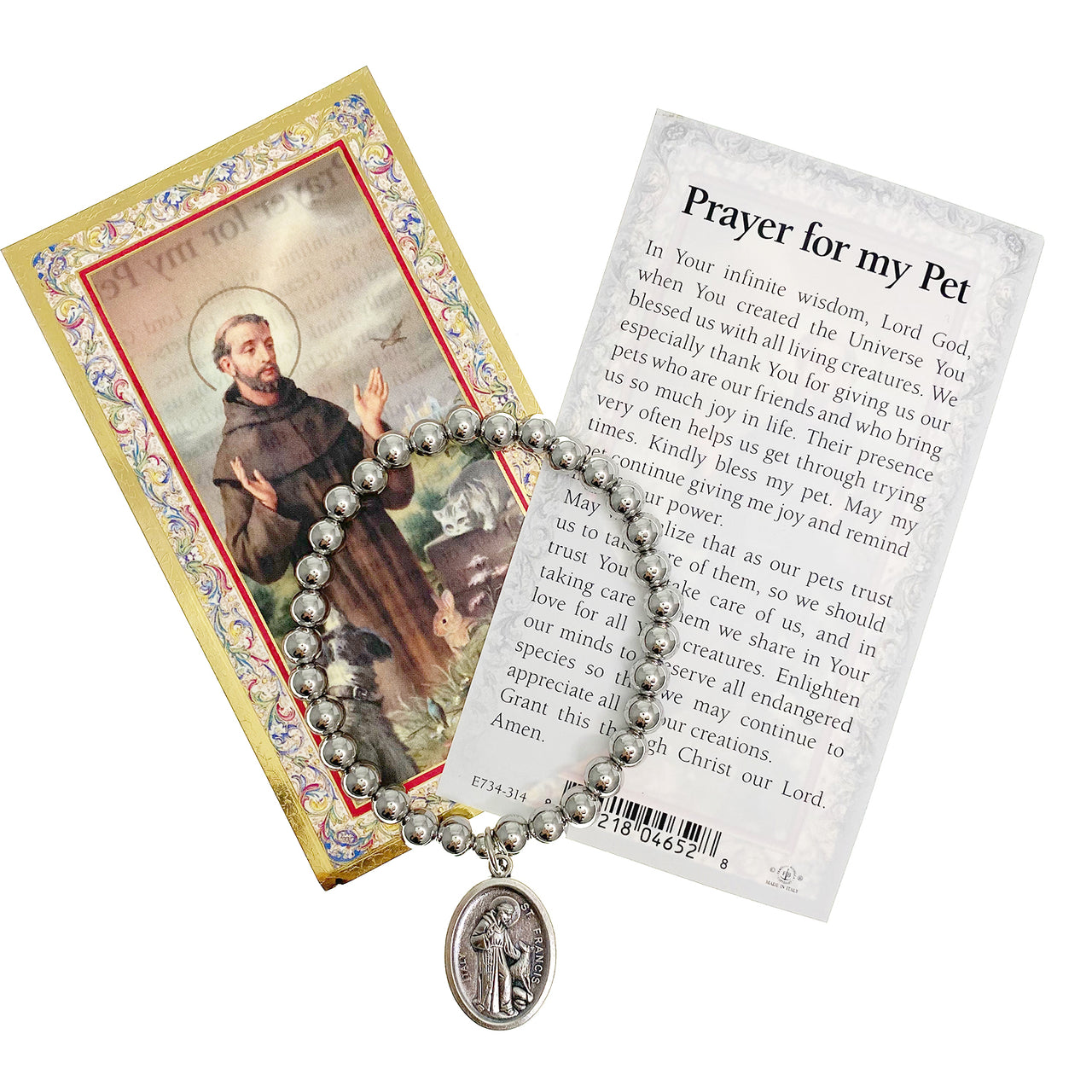 saint francis pet prayer bracelet with prayer card 6mm beaded bracelet with medal religious gift for pet lovers and healing