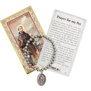 saint francis pet prayer bracelet with prayer card 6mm beaded bracelet with medal religious gift for pet lovers and healing
