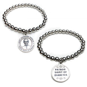 saint josemaria diabetes bracelet silver 6mm beaded stretch bracelet with medal religious jewelry for healing strength and faith