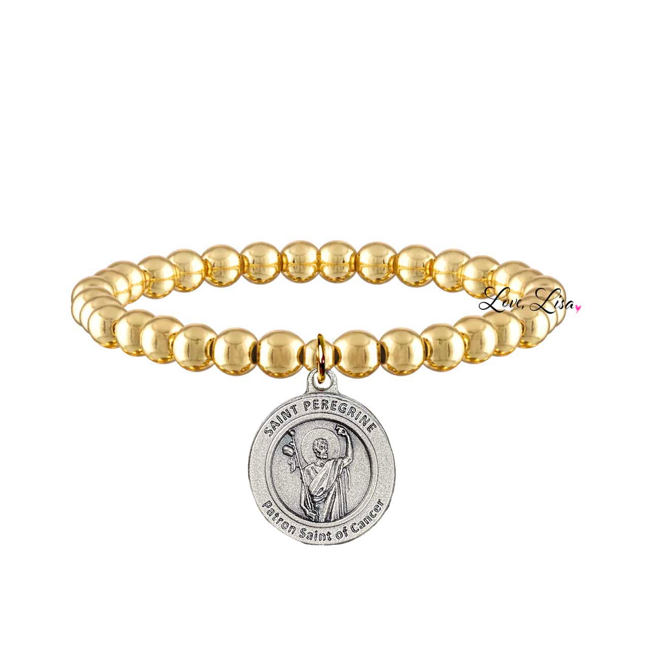 love lisa saint peregrine cancer bracelet gold beads healing prayer jewelry