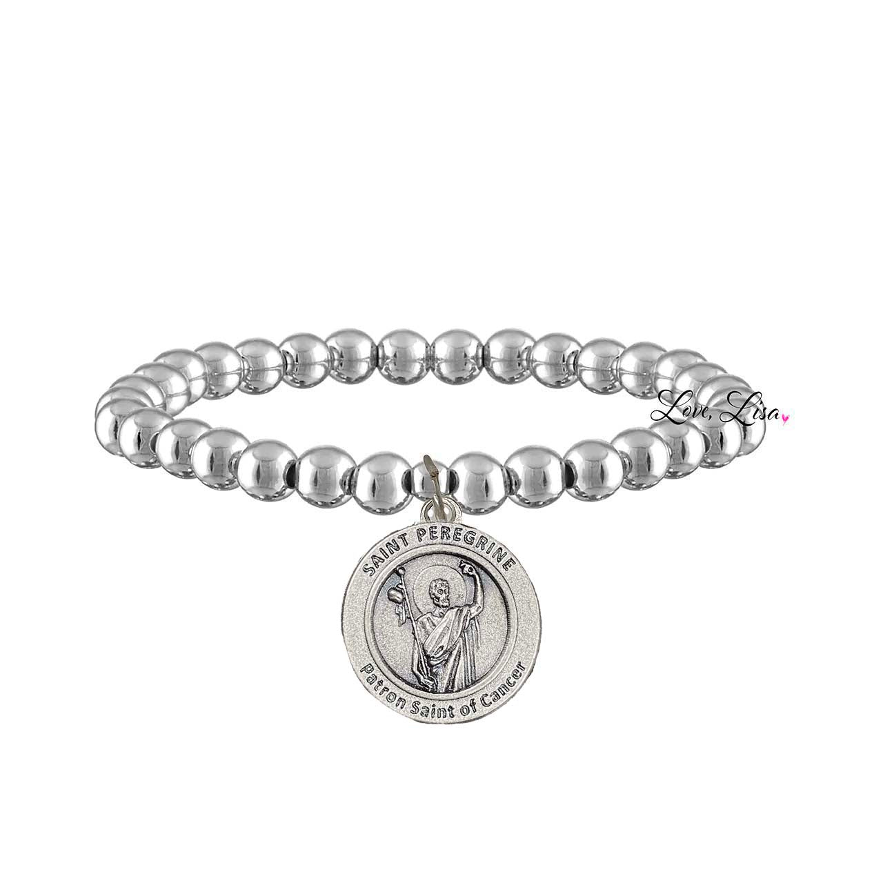 saint peregrine cancer bracelet silver beads healing jewelry