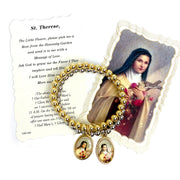 Love Lisa saint therese little flower bracelet shown with prayer card