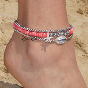 love lisa cowrie shell anklet worn on ankle silver beads pave shell