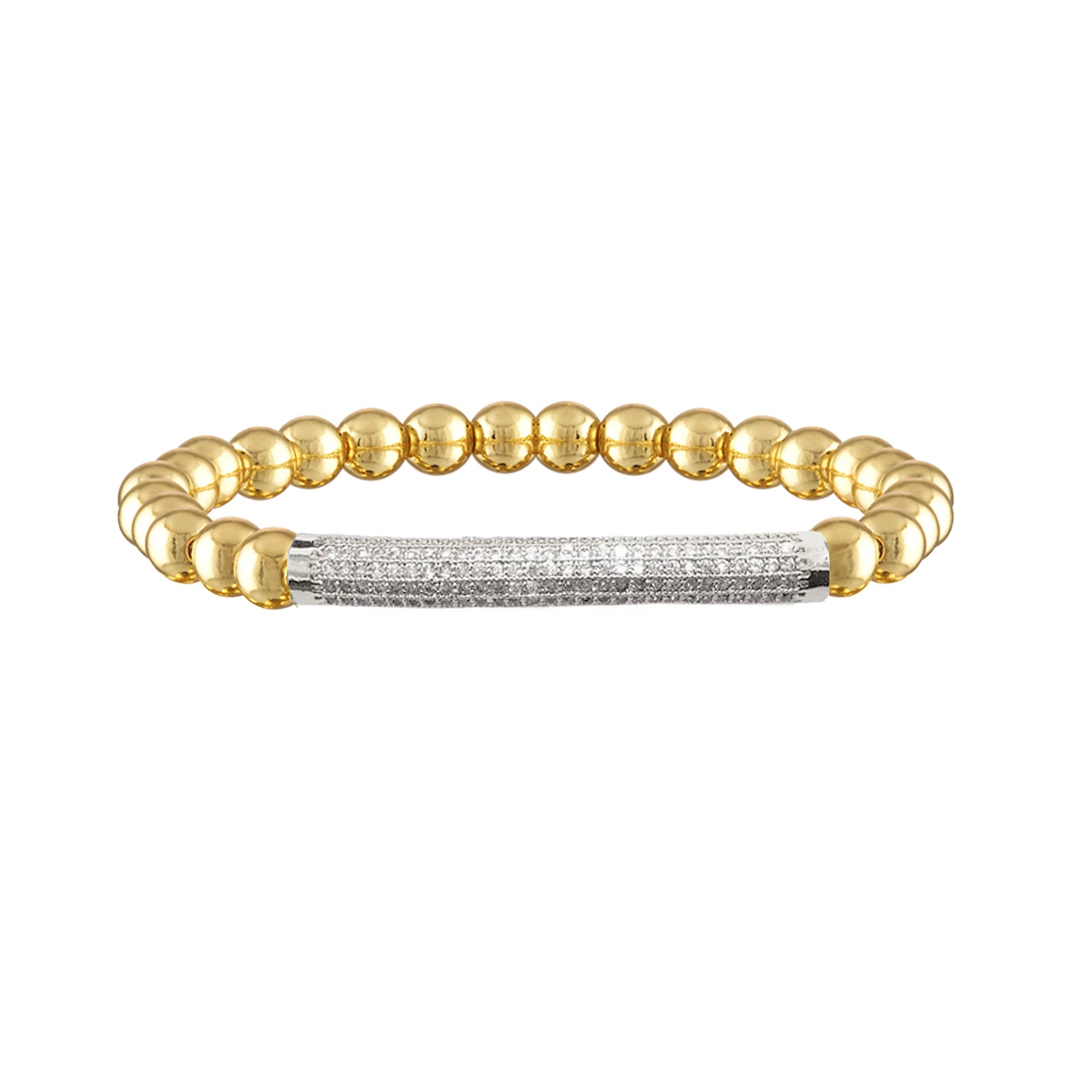 gold beaded bracelet with pave bar detail minimal stacking jewelry for women