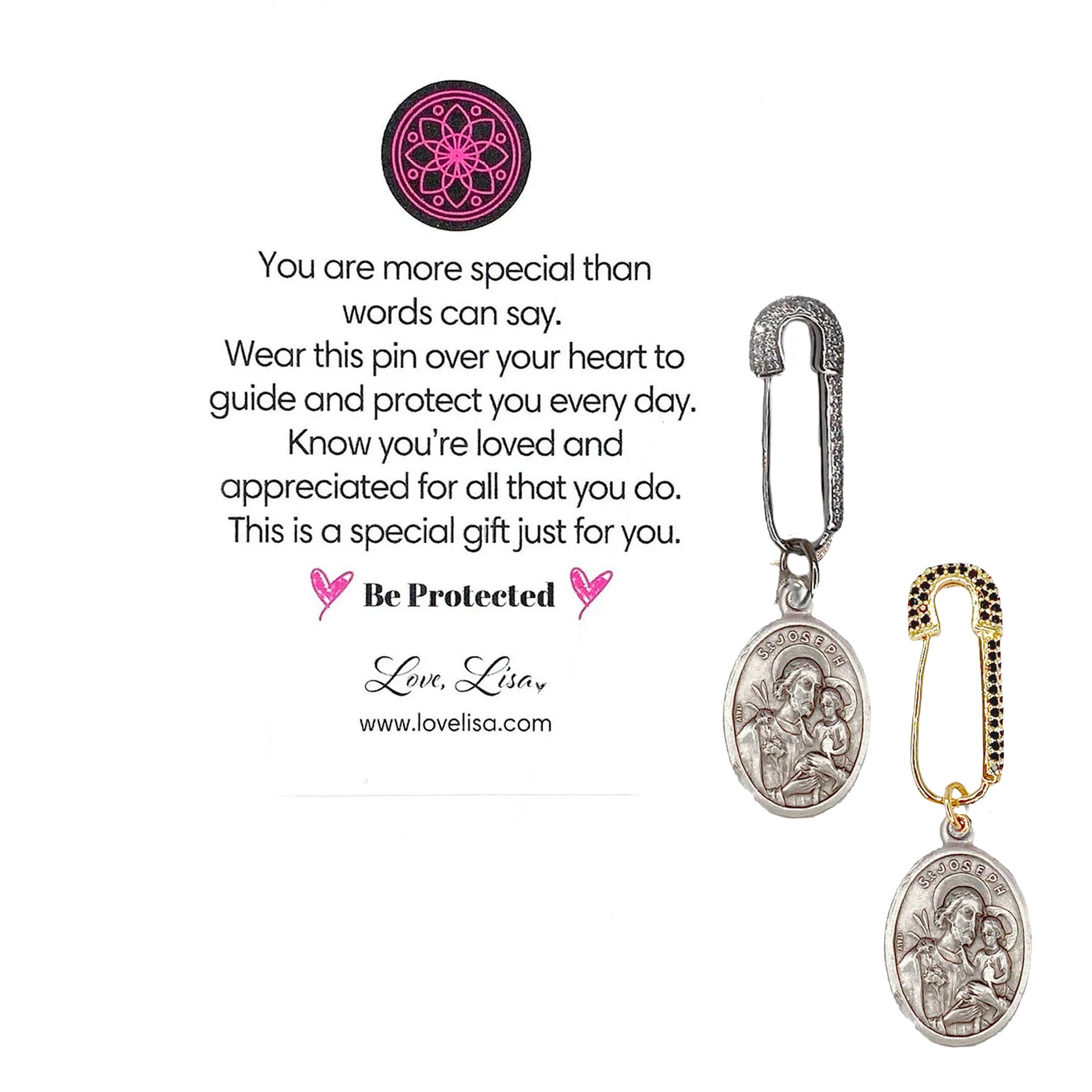 St Joseph Special Safety Pin silver and gold religious gift Love Lisa