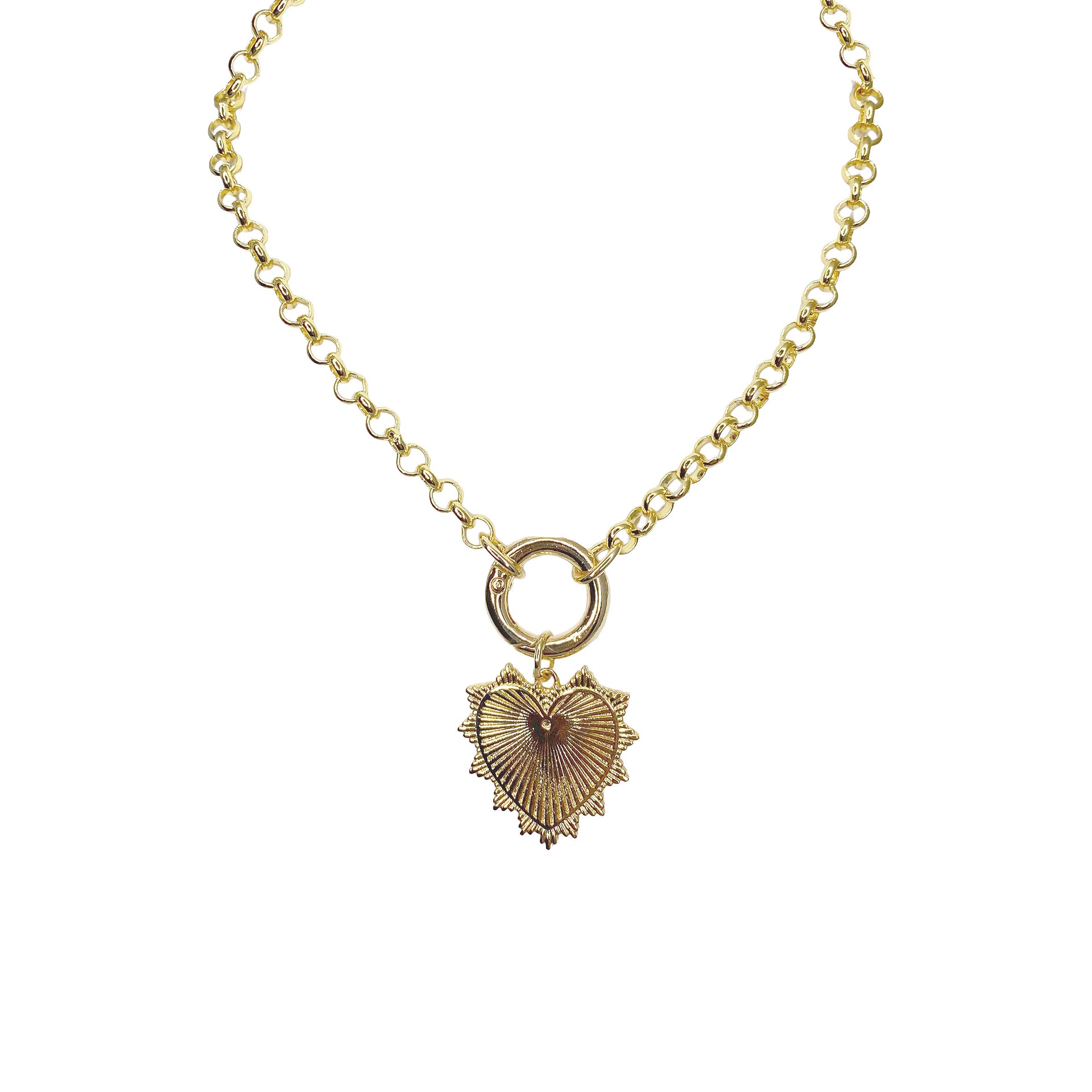 gold striking heart necklace with spiked pendant