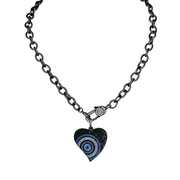 Steph heart protection necklace gunmetal ribbed chain with pavé heart evil eye charm