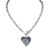 Steph heart protection necklace silver ribbed chain with pavé heart evil eye charm