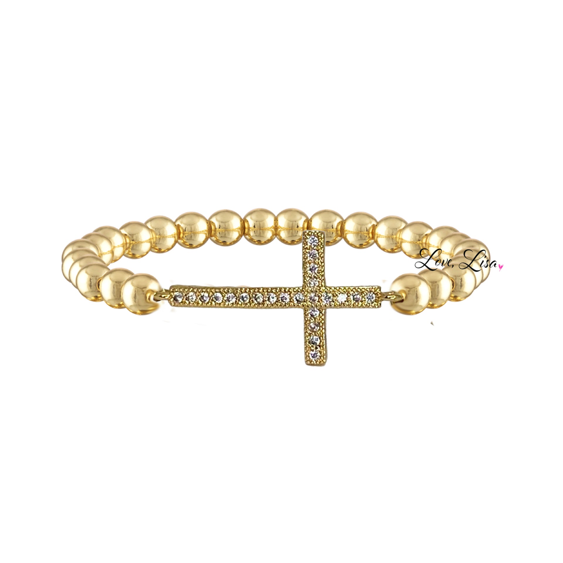 stretch diamond cross bracelet gold with cz cross charm love lisa