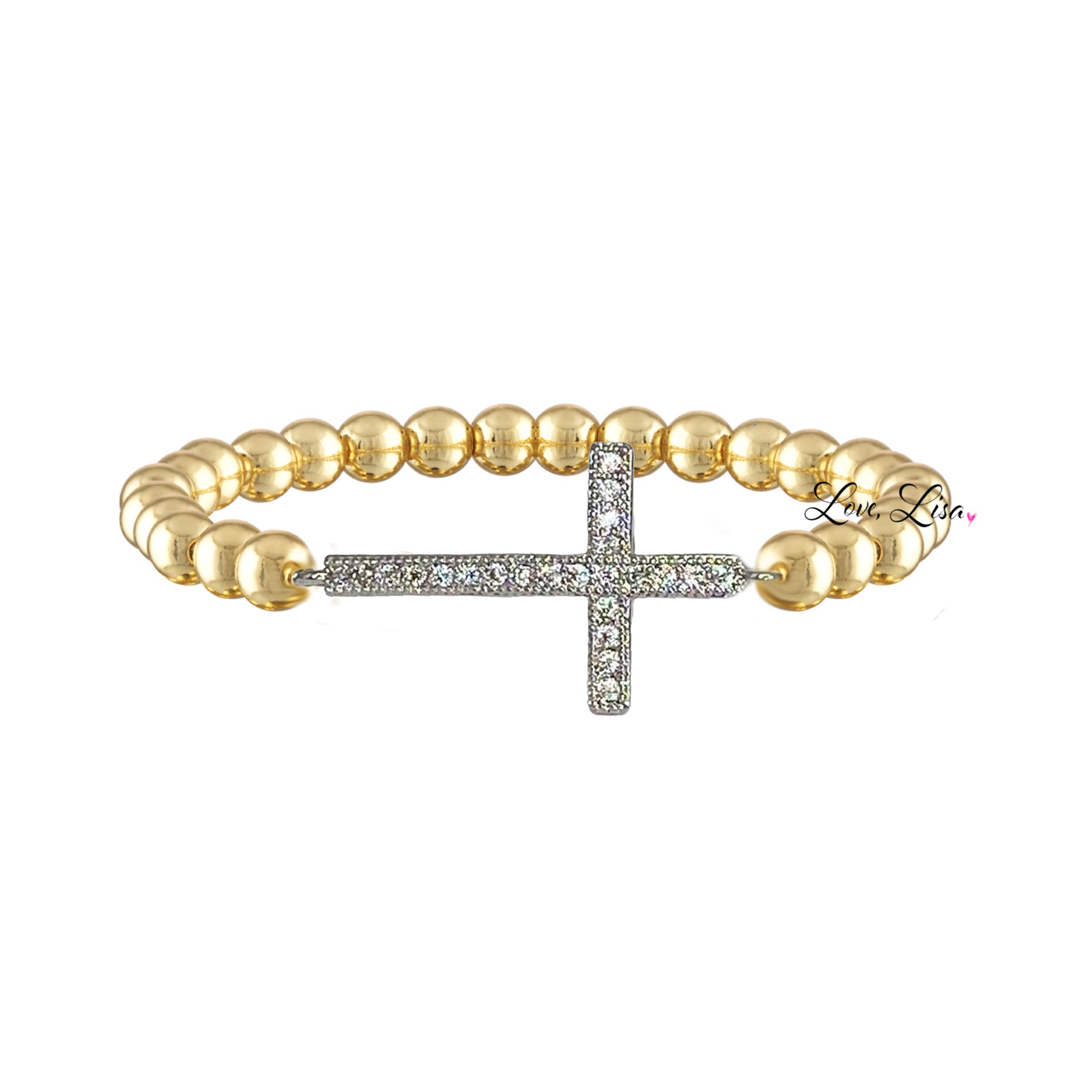 stretch diamond cross bracelet gold with cz cross charm love lisa
